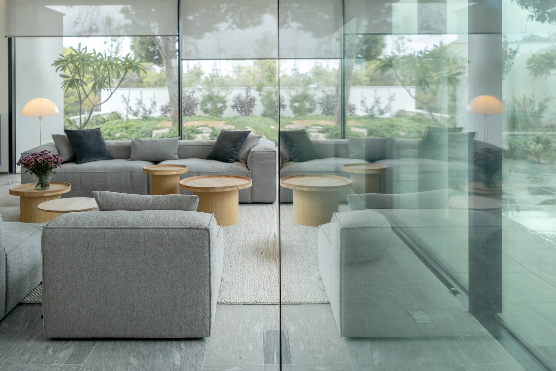 Living room seen through glazing