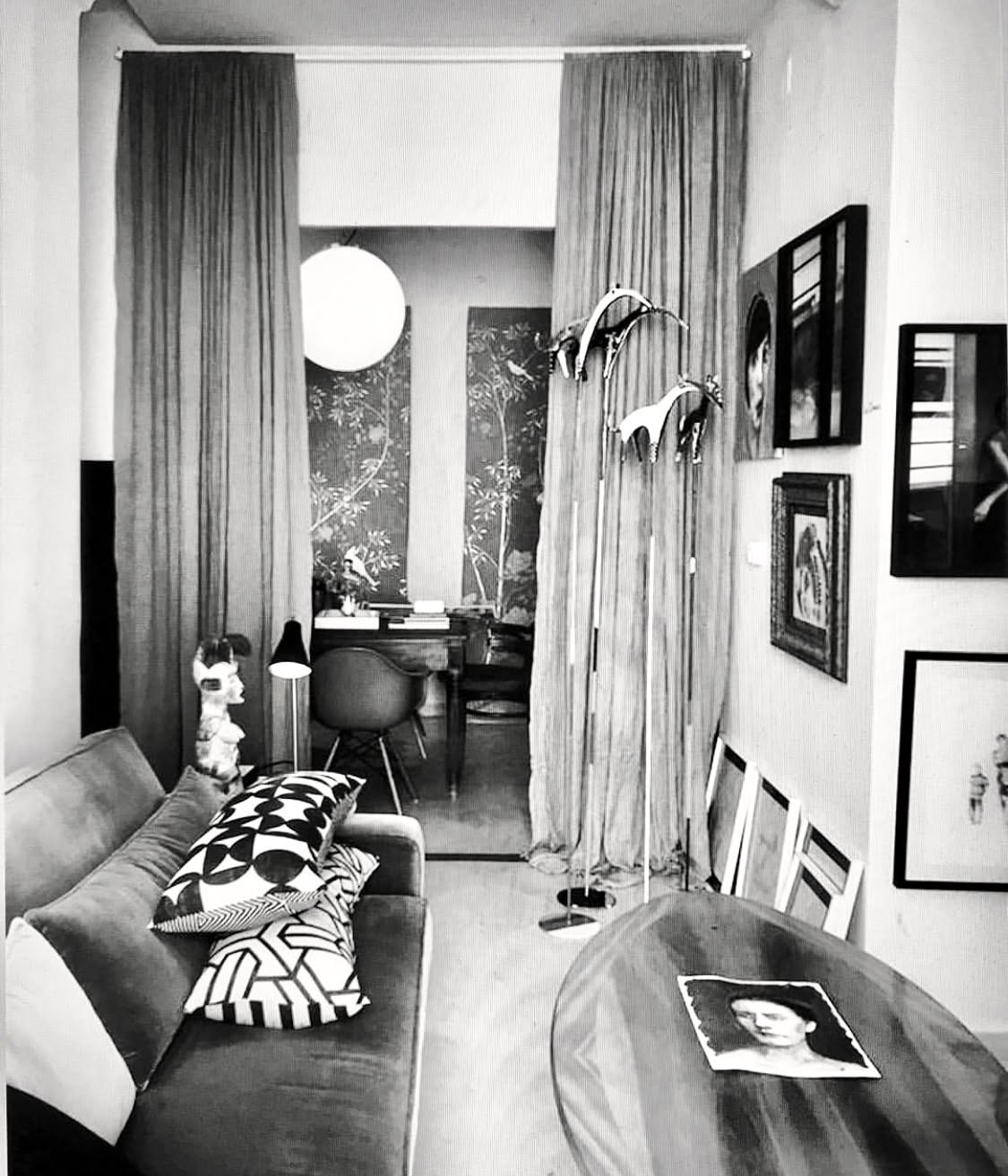 La Maison de la Plage, Tunis — seating area looking through a curtained doorway into the study